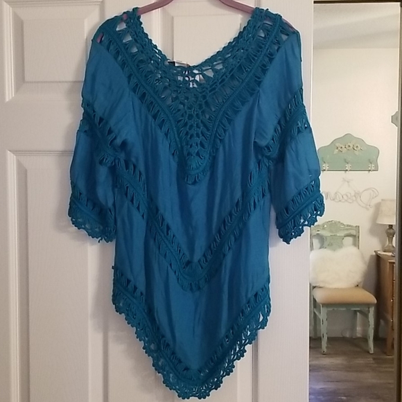 Blue Crochet Top/Coverup - Picture 1 of 4